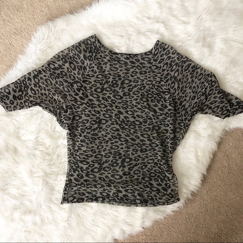 Bebe sheer gray and black leopard top - M